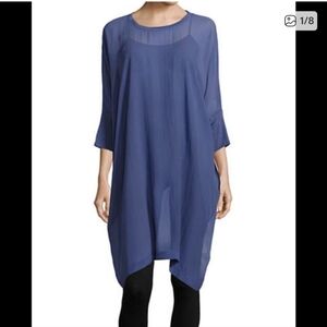 Eileen Fisher Women's Blue Silk Georgette Oversized Shift Dress Medium